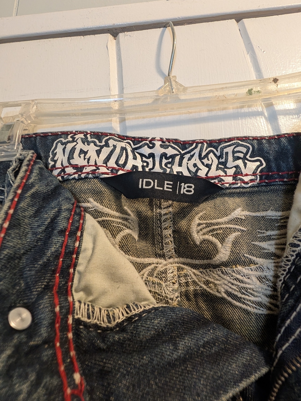 Ninth Hall Printed Idle Blue Wash Wide Leg Jeans Zumiez Grunge WOMEN'S 18 NWOT - Picture 3 of 9